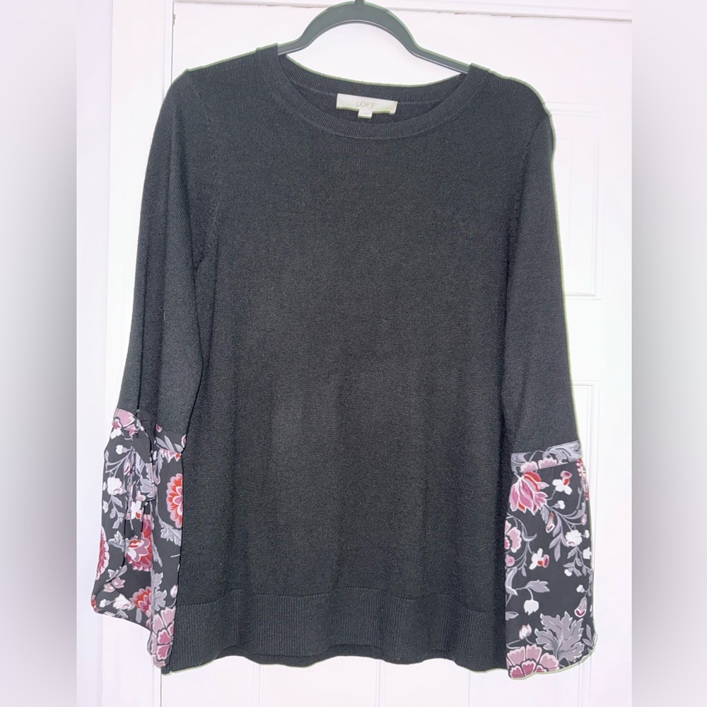 LOFT Dahlia Garden Tie Sleeve Crewneck Sweater SZ Medium